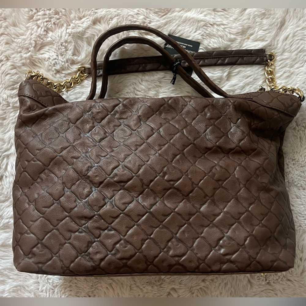Luxurious Italian leather large  Brown Woven Leather Shoulder Bag